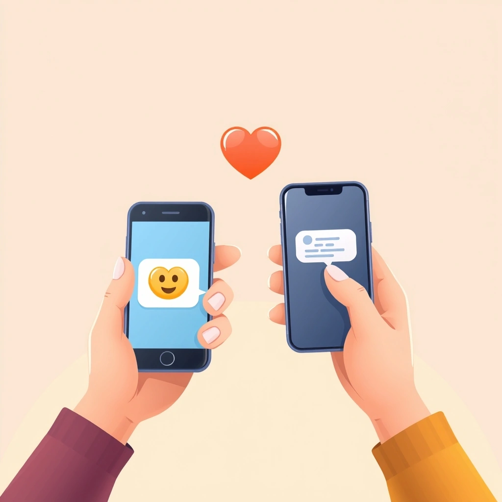 Hands holding phones, one showing a comforting emoji in a sensitive chat