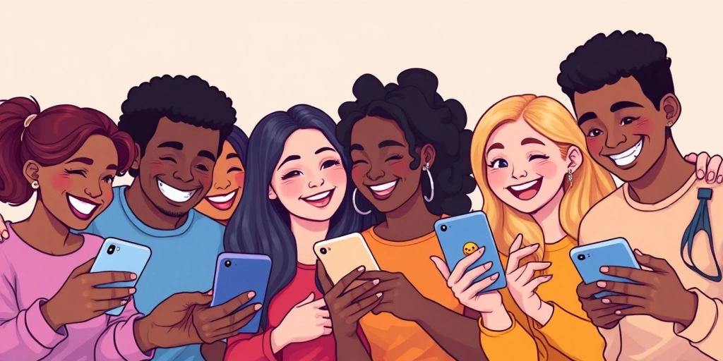 Friends laughing and sharing moments on their phones, reflecting the use of emoji pairs to build connection.