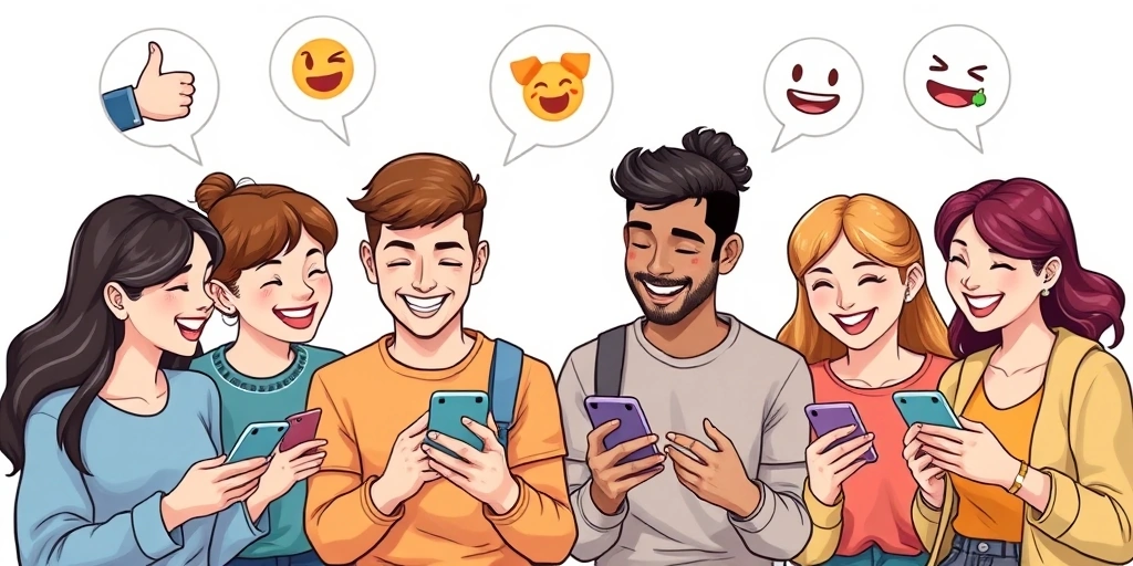 Friends exchanging emojis in a lively group chat Friends exchanging emojis in a lively group chat