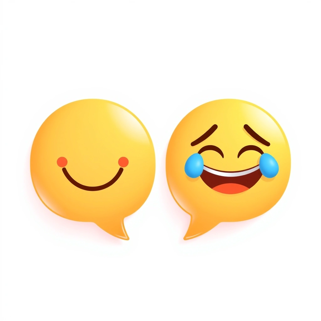 Comparison showing a single emoji versus a more expressive emoji pair in speech bubbles Comparison showing a single emoji versus a more expressive emoji pair in speech bubbles