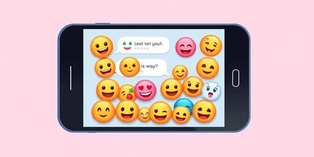 A phone screen showing a vibrant emoji-filled chat conversation