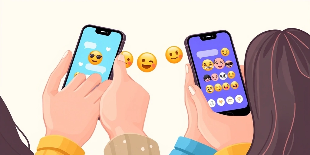 Friends connecting through group chats using creative emoji combinations. Friends connecting through group chats using creative emoji combinations.