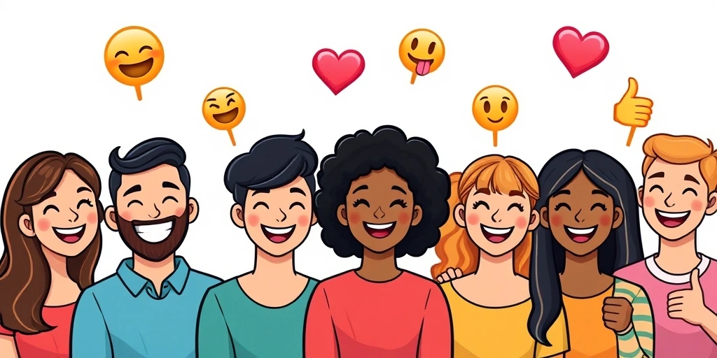 Emojis bringing clarity and emotion to a diverse online group chat, showing enhanced connection.