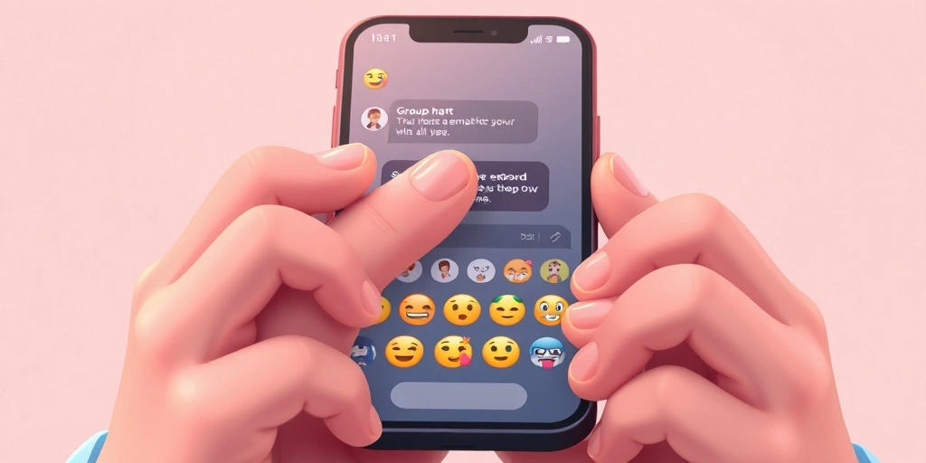 Hands holding a smartphone, about to send an empathetic emoji in a sensitive group chat.