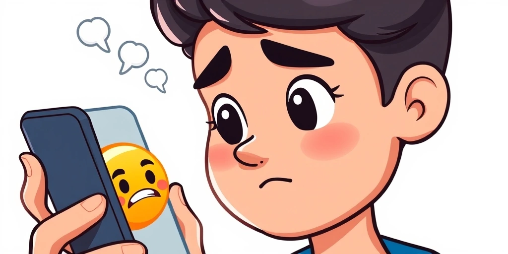 A person contemplating the ambiguous meaning of a grimacing emoji in a text message.