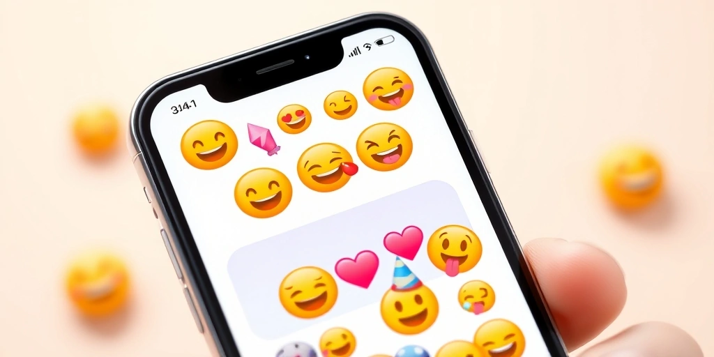 A playful text chat full of colorful emojis on a phone screen