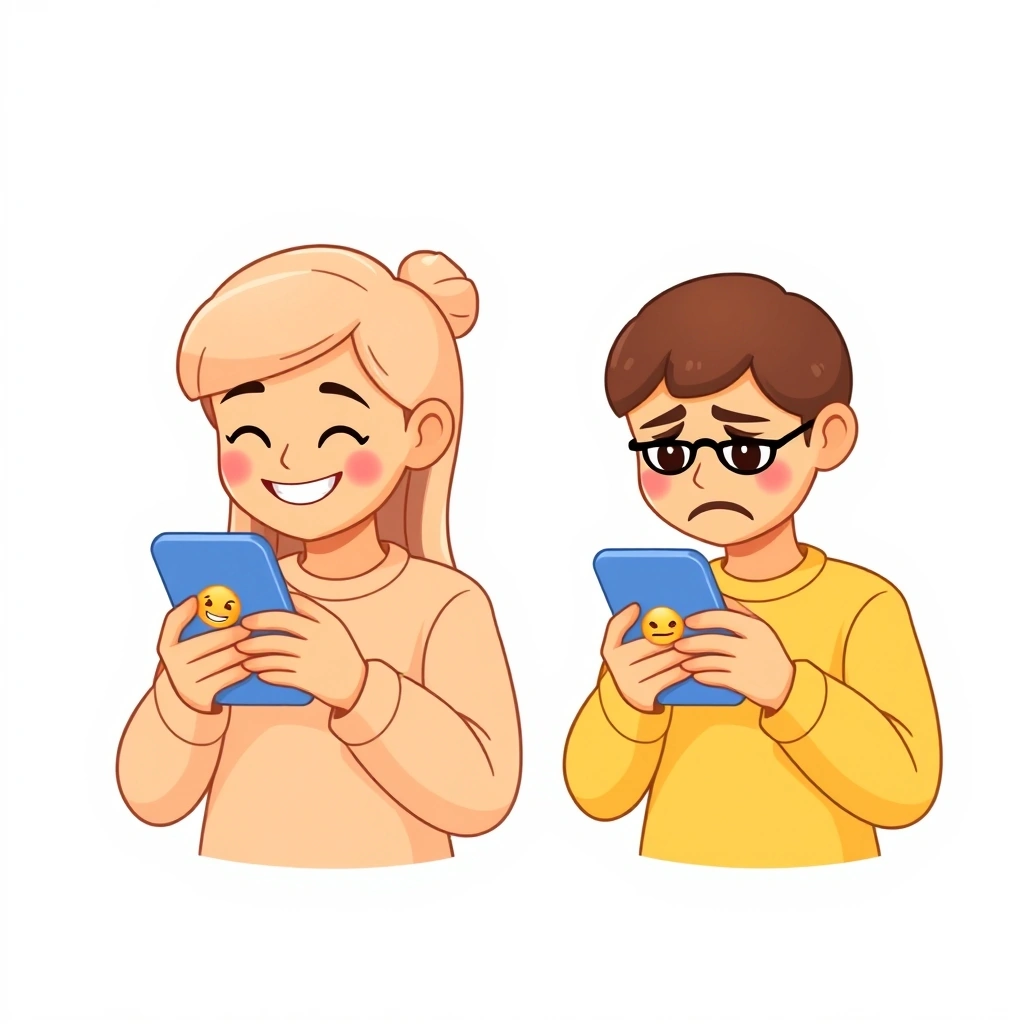 Two people interpreting the same emoji message in opposite ways