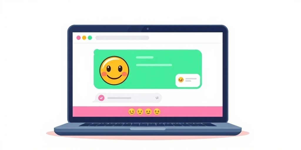A friendly emoji softening a work reminder in a chat message on a laptop.