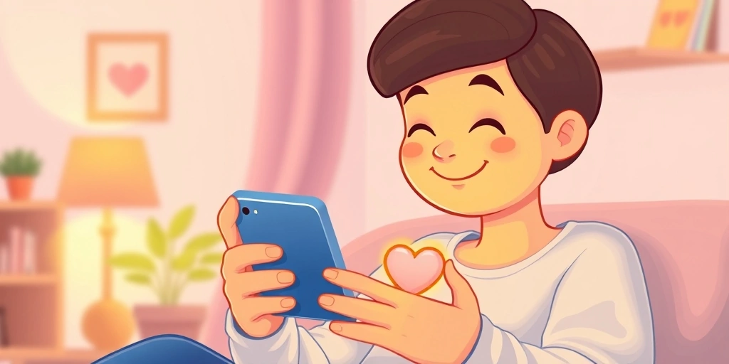 Someone smiling at a heartfelt emoji message on their phone.