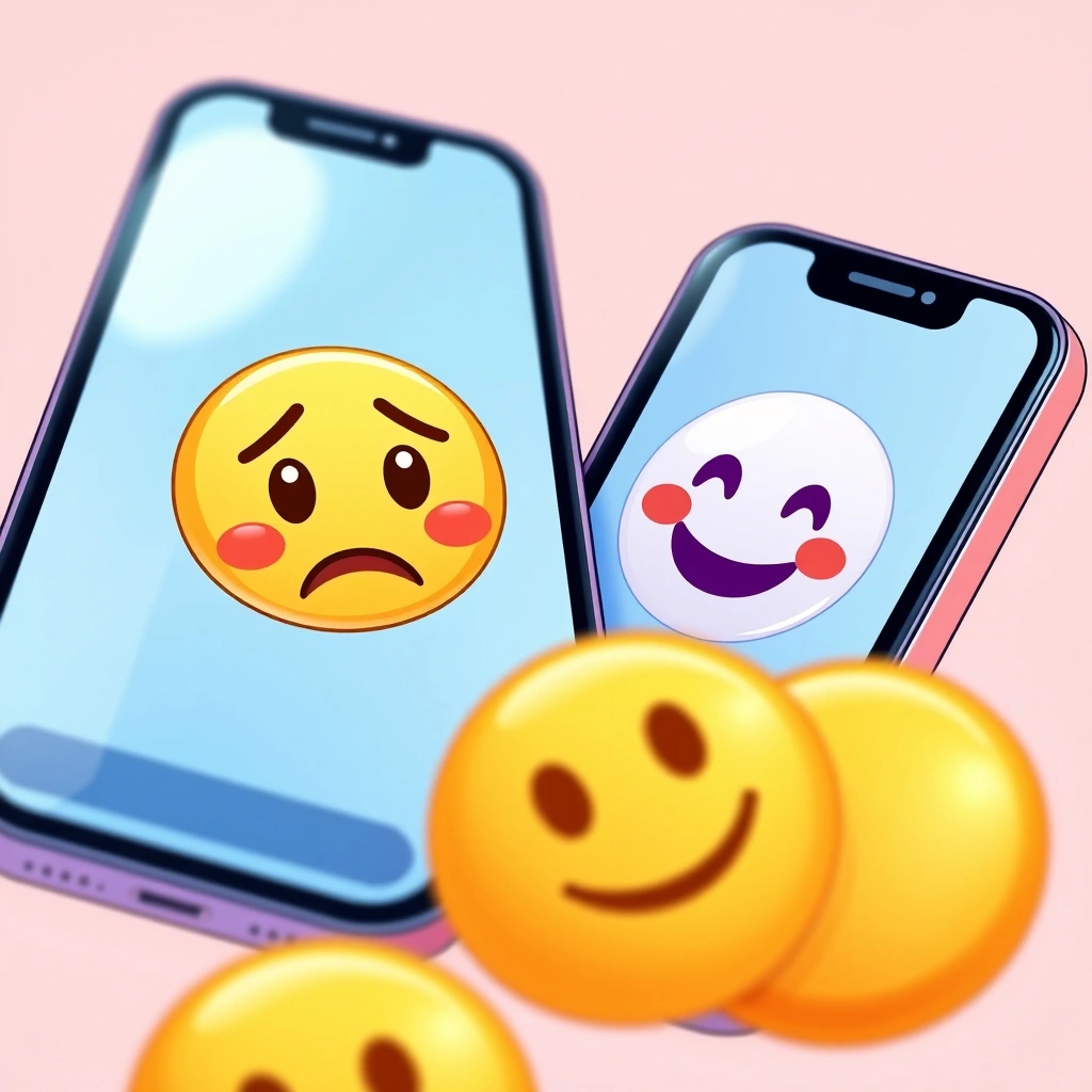 Two phones showing the same message interpreted differently through emojis