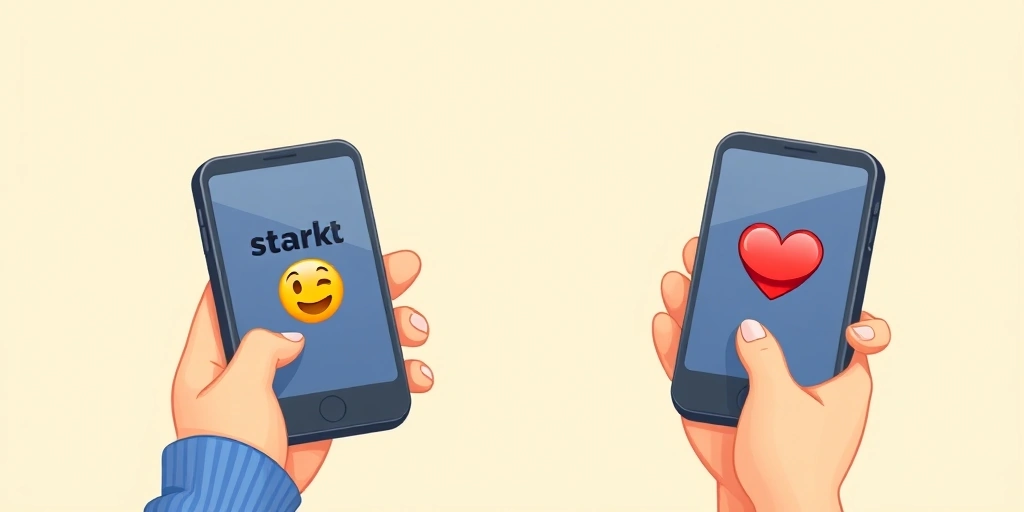 Two different emotional reactions to a text message with and without a heart emoji