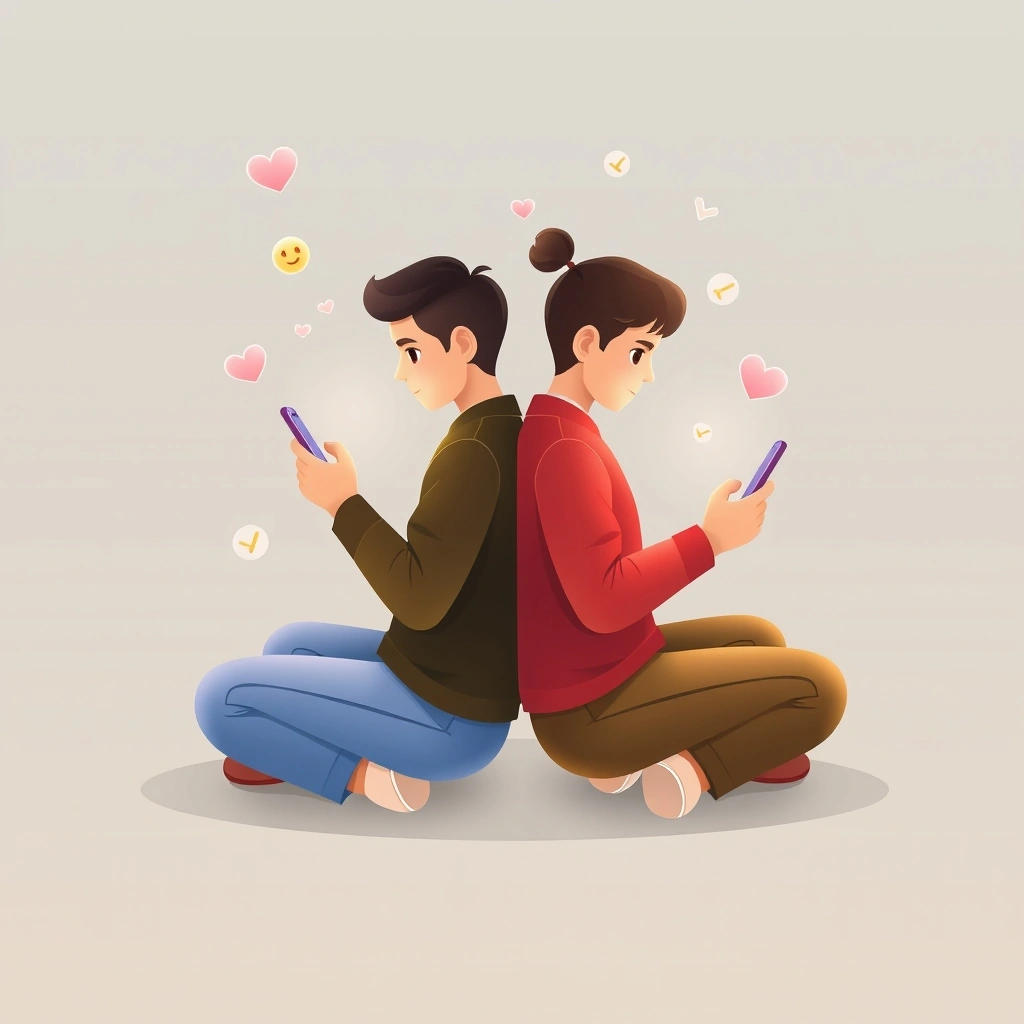 Conceptual image of digital connection and boundaries between people texting