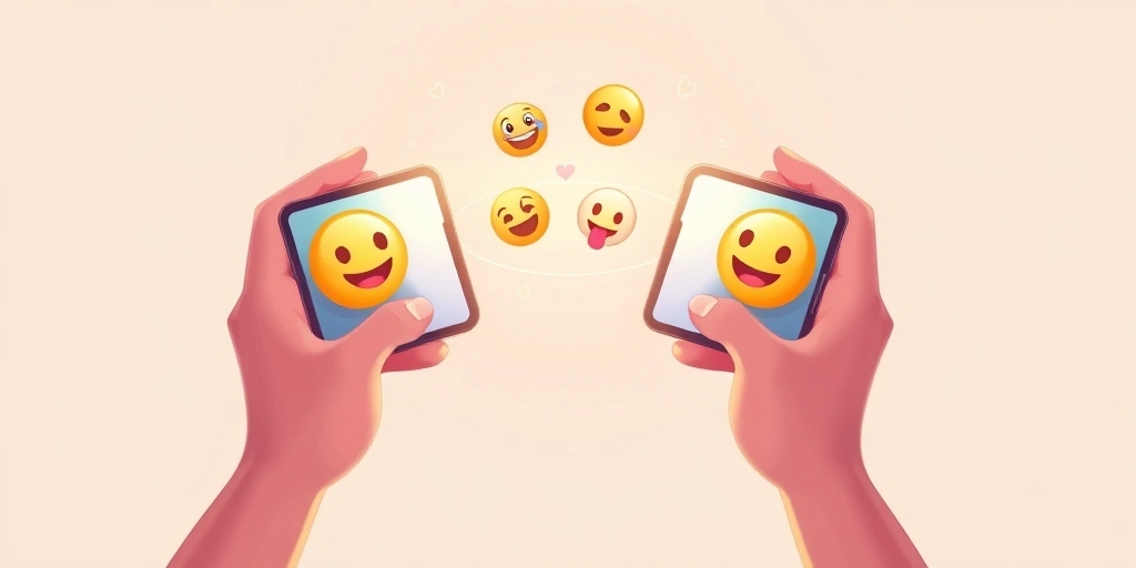 Visual metaphor of emojis creating a bridge of warmth and connection between two people texting.
