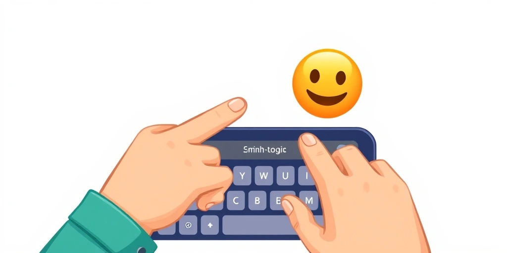 Different generations' hands over a phone keyboard, highlighting different emoji choices.