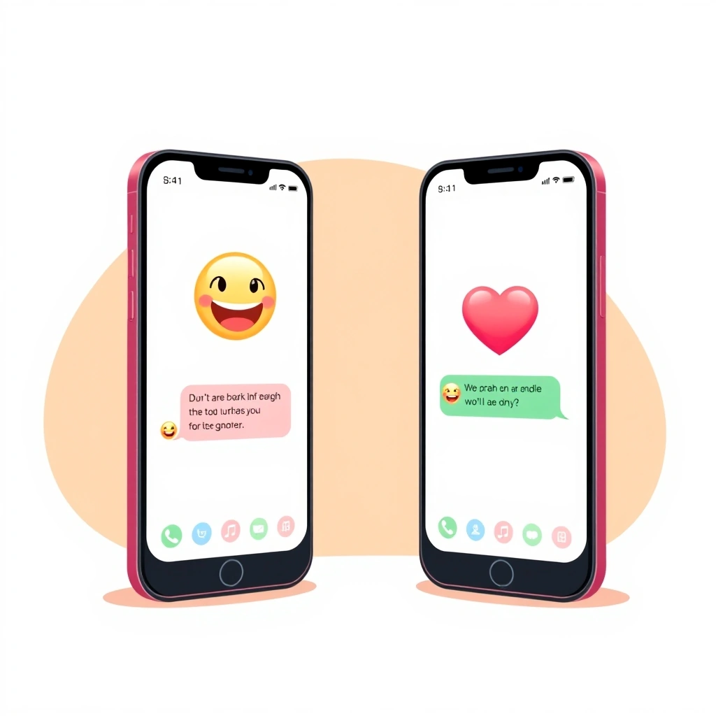 Two phones showing a positive text exchange using emojis