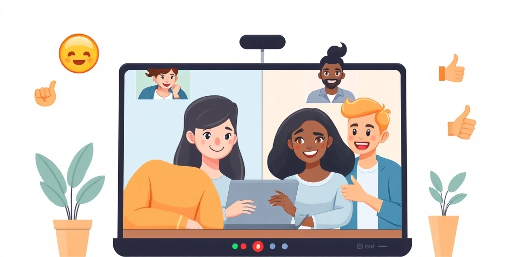 A remote team collaborating, with professional emojis enhancing their digital communication.
