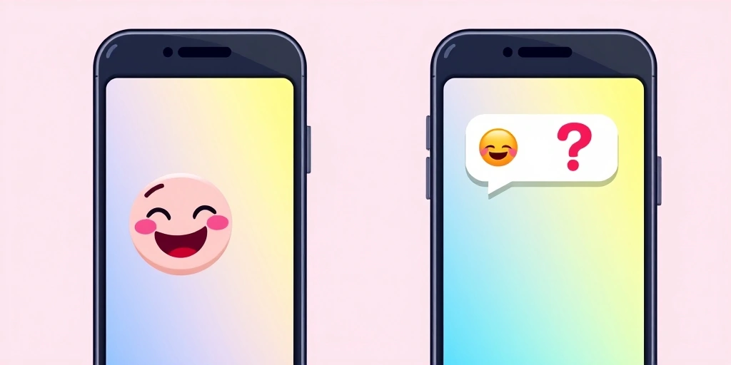 Two phones showing a text conversation where a winky face emoji causes confusion.