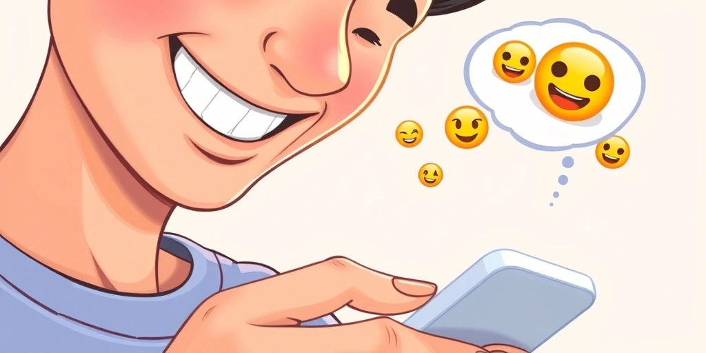 A person texting with a visual concept of emoji evolution.
