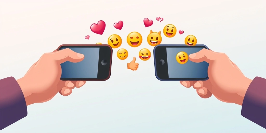 Emojis creating a bridge of connection between two people texting.