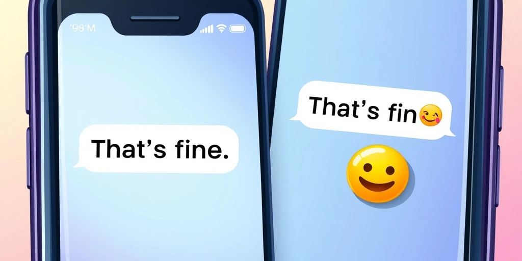 Two phone screens comparing a text with and without an emoji, showing the difference in tone.