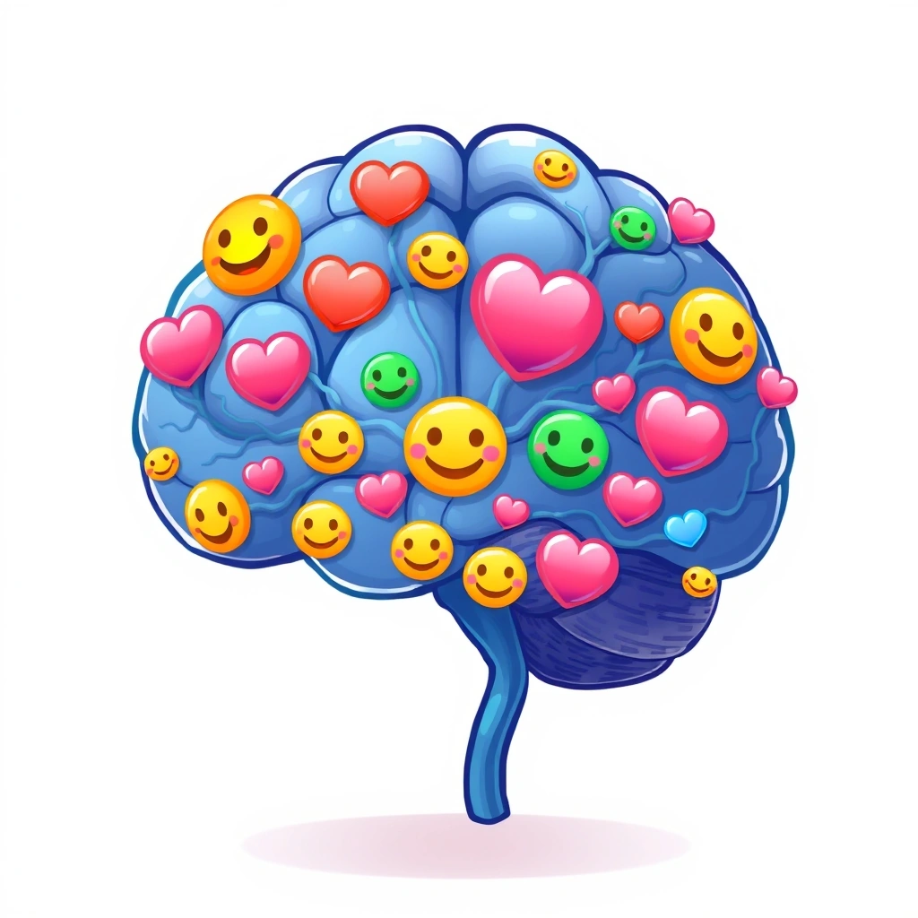 Conceptual image of a brain with emojis integrated into its connections