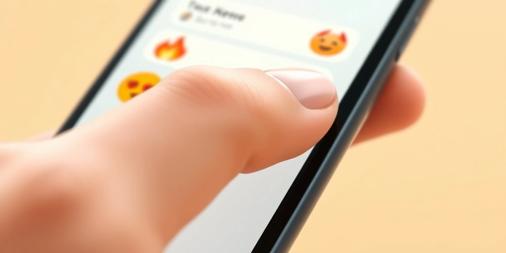 A hand about to tap a quick-reply emoji on a phone keyboard.