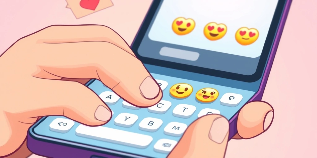 Someone thoughtfully adding an emoji to a text message