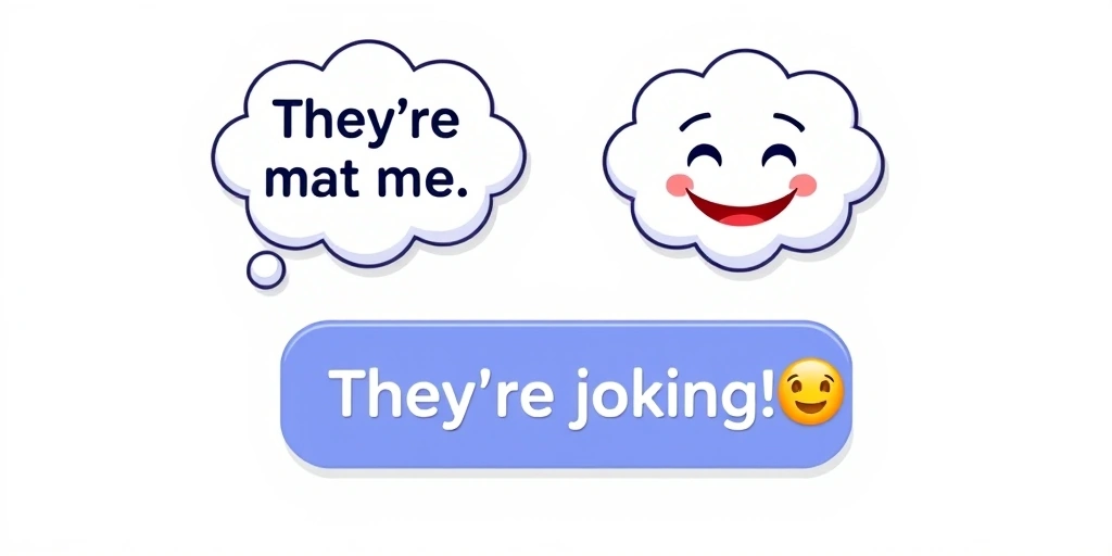 A visual metaphor showing how one text message can be perceived in two different ways, with and without an emoji for context.