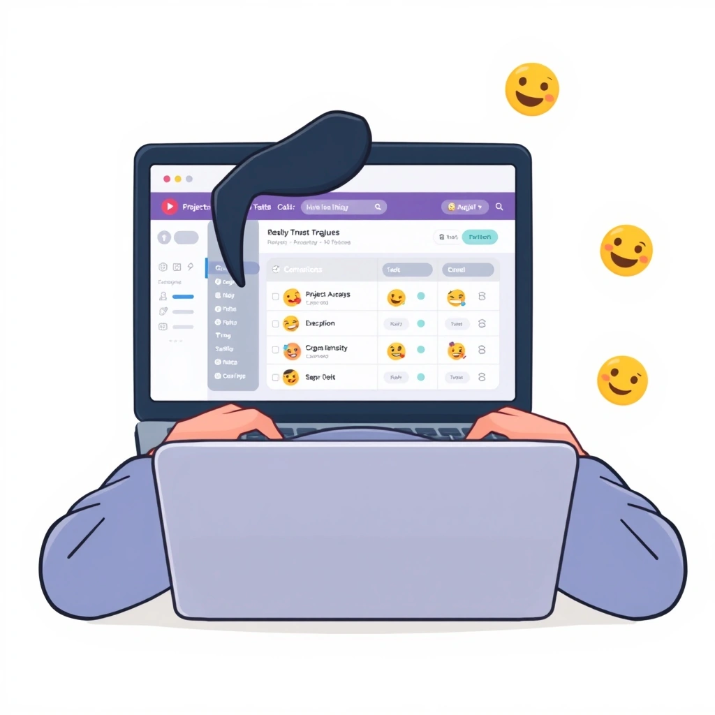 A professional using emojis for clear visual status updates on a project management tool.