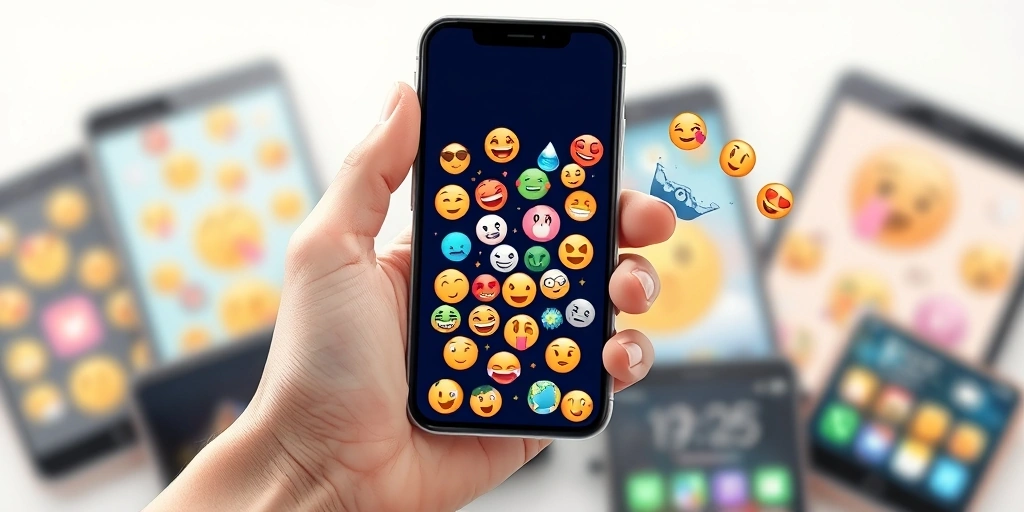Emojis flowing from a smartphone screen, representing the evolving language of the internet.