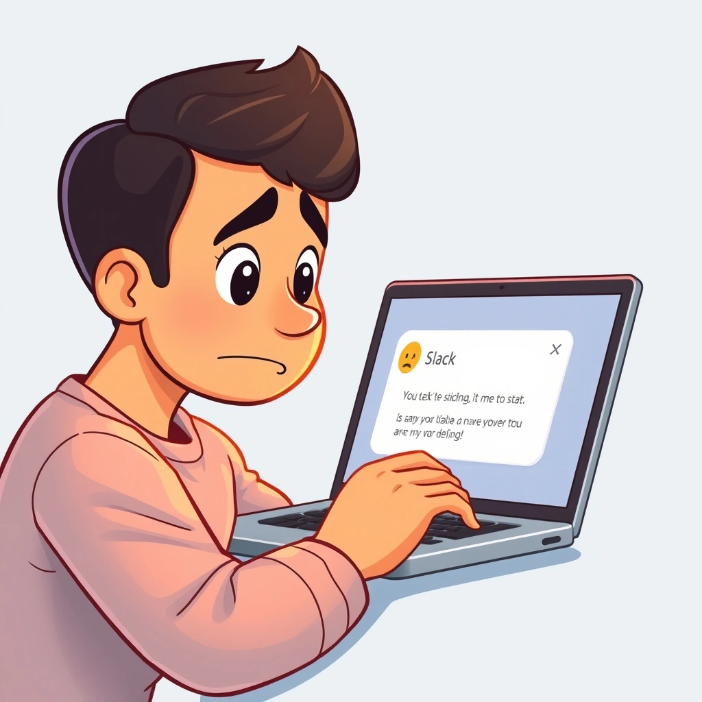 A professional considering the tone of a Slack message