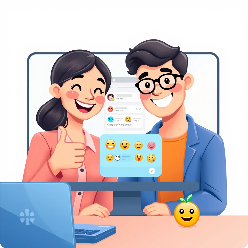 Remote colleagues connecting positively with emojis in their chat