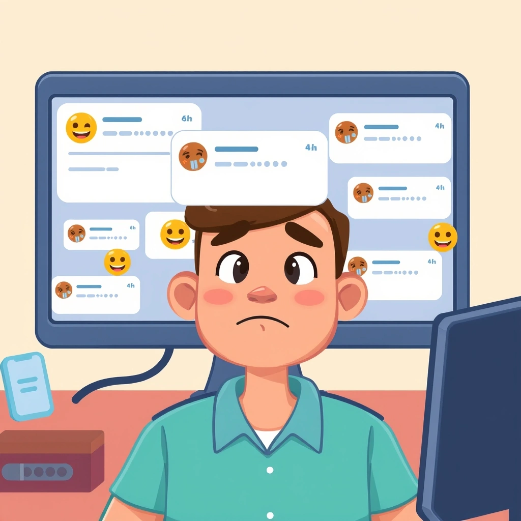 A busy professional's screen highlighting a friendly emoji in a Slack message.