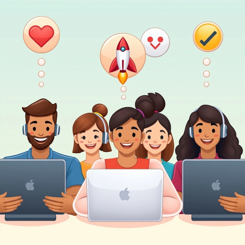 Remote team members connected through positive emoji reactions in their digital communication.