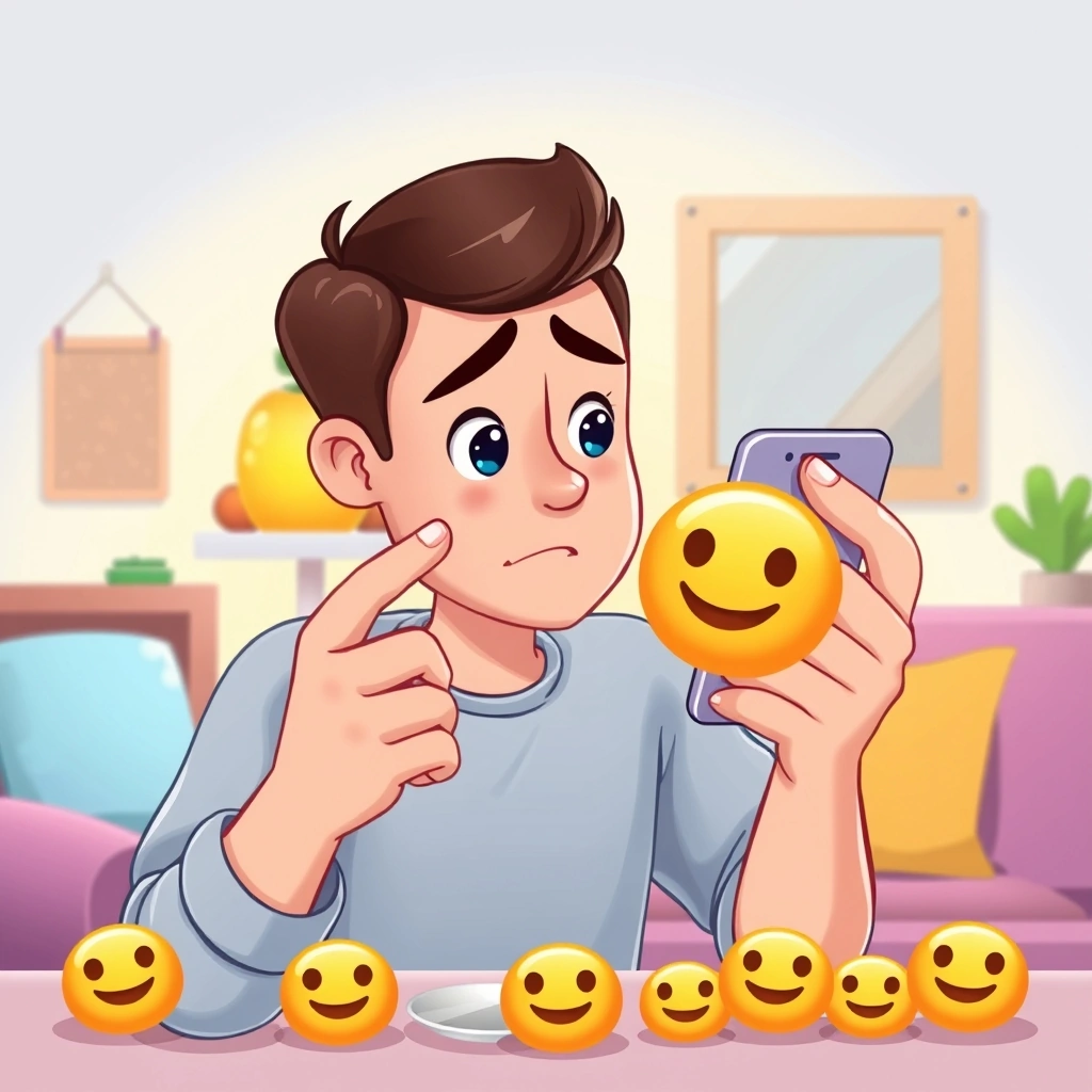 Person hesitating after sending an emoji in a message