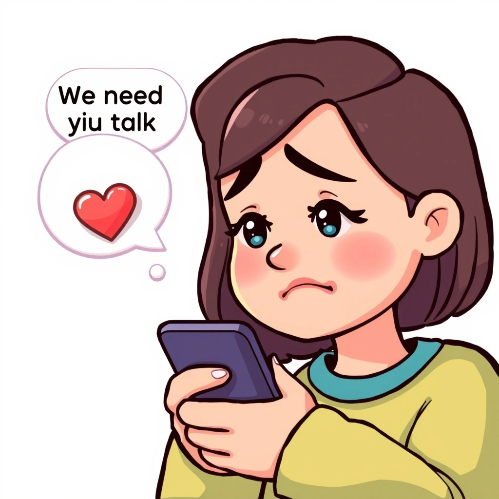 A person's worried reaction to a text changes to relief when seeing a heart emoji.