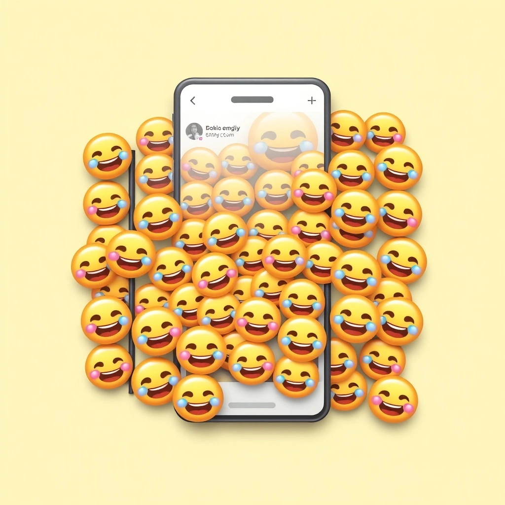 Social media feed dominated by a single laughing emoji during a viral trend.