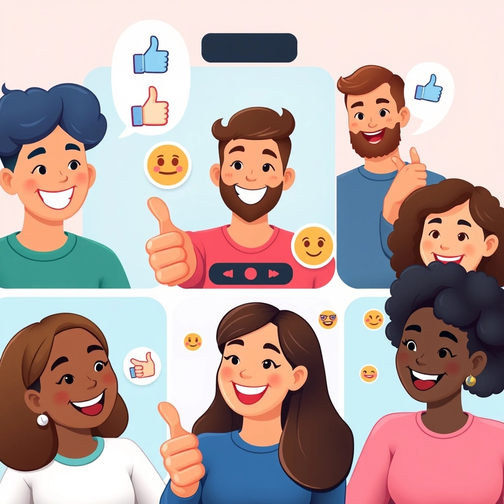 Remote team members using positive emojis during a virtual meeting to show agreement and support.