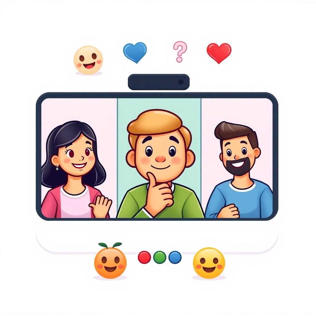 Remote team members using thoughtful expressions during a video call.