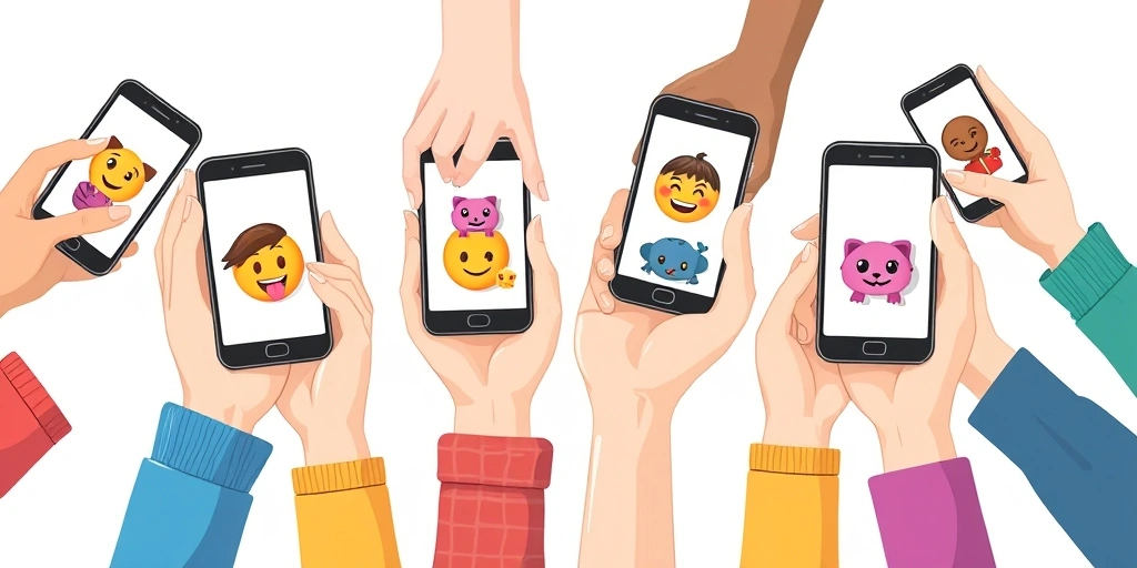 Multiple people holding phones showing the same unique community emoji.
