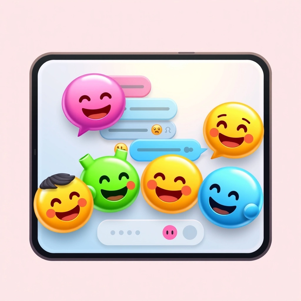 A close-up of a phone showing a busy group chat with emojis highlighting key messages.