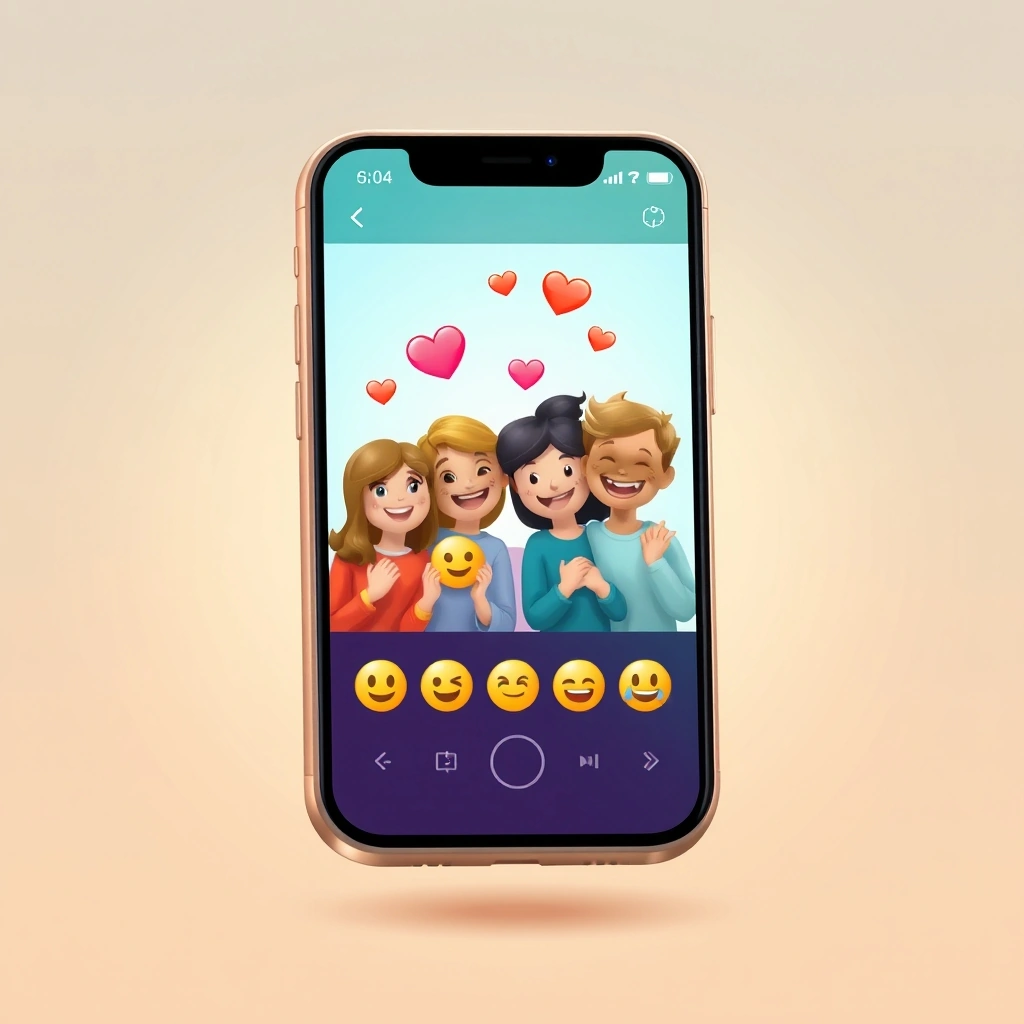 A friendly group chat on a phone screen, filled with warm emojis. A friendly group chat on a phone screen, filled with warm emojis.