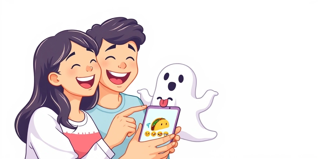 Friends sharing a laugh over a unique, inside-joke emoji combination on a phone.