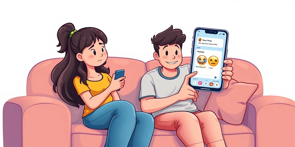 Friends using emoji combinations on a phone to clarify tone and avoid misunderstanding. Friends using emoji combinations on a phone to clarify tone and avoid misunderstanding.