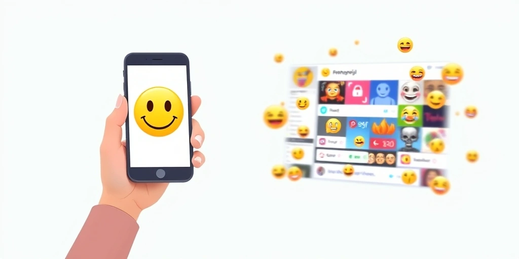 Contrast between a simple emoji use and a complex, modern emoji-filled social media interface.