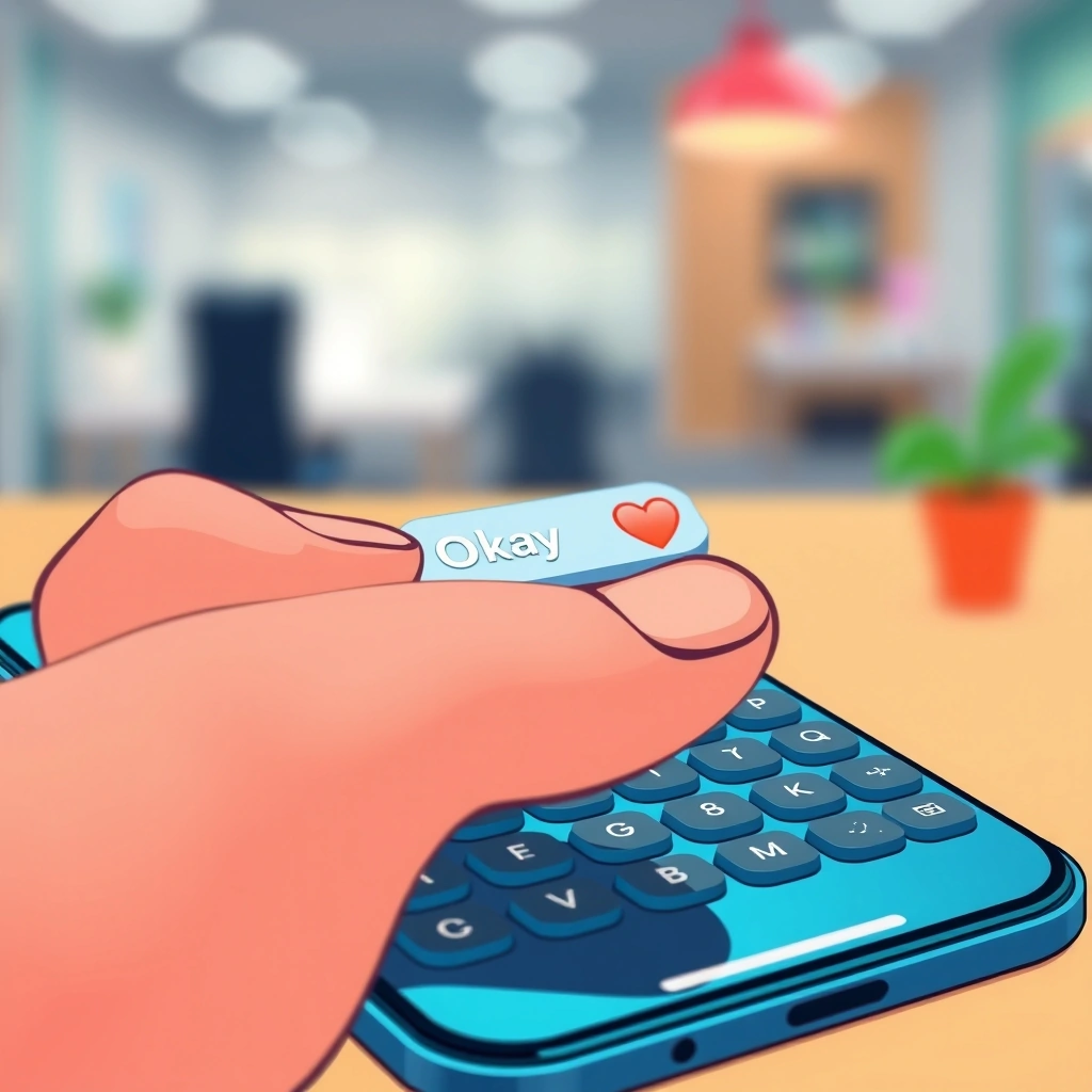 A hand sending a brief 'Okay' message with a thumbs-up emoji in a professional chat.