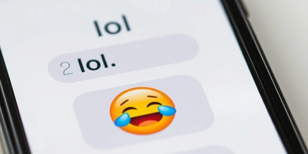 A phone showing how a laughing emoji perfectly replies to a simple 'lol' text. A phone showing how a laughing emoji perfectly replies to a simple 'lol' text.