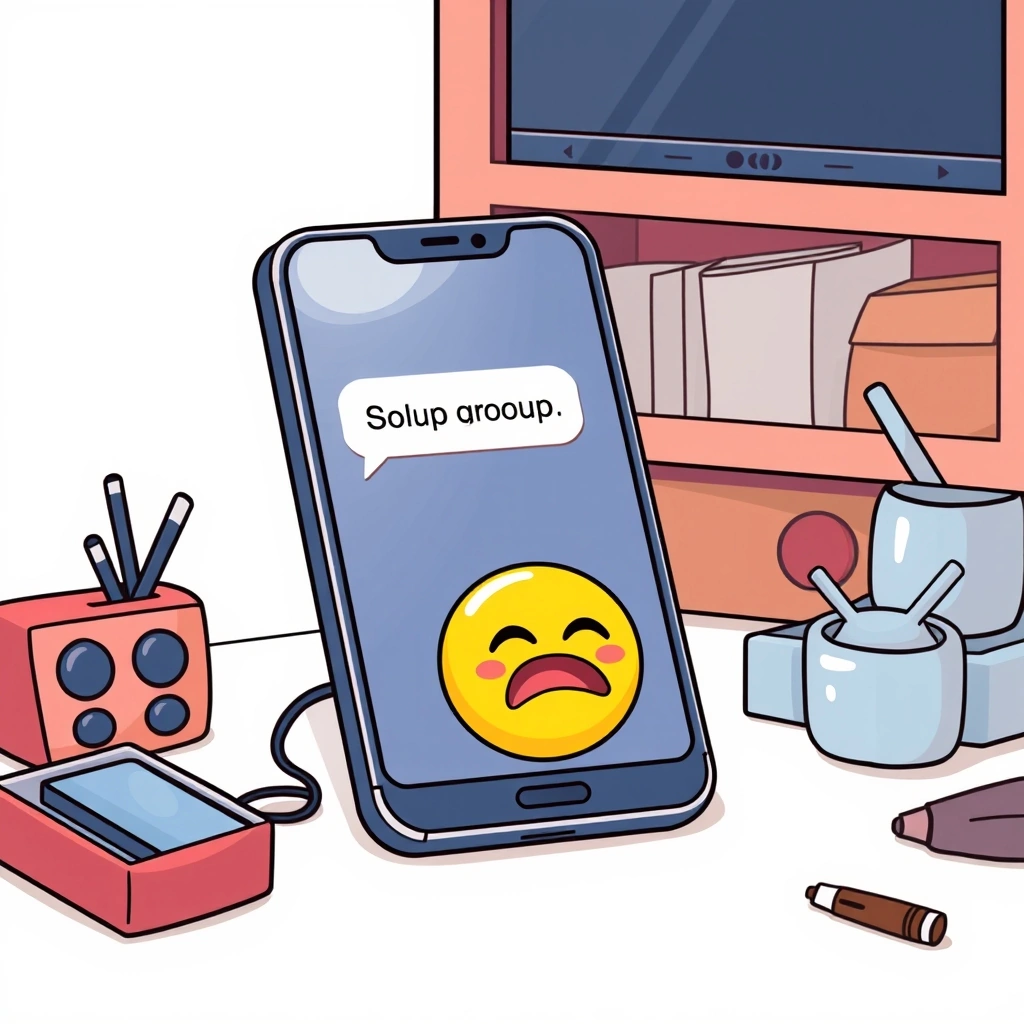 A phone displaying a group chat message with an emoji pair that shows mixed emotions.