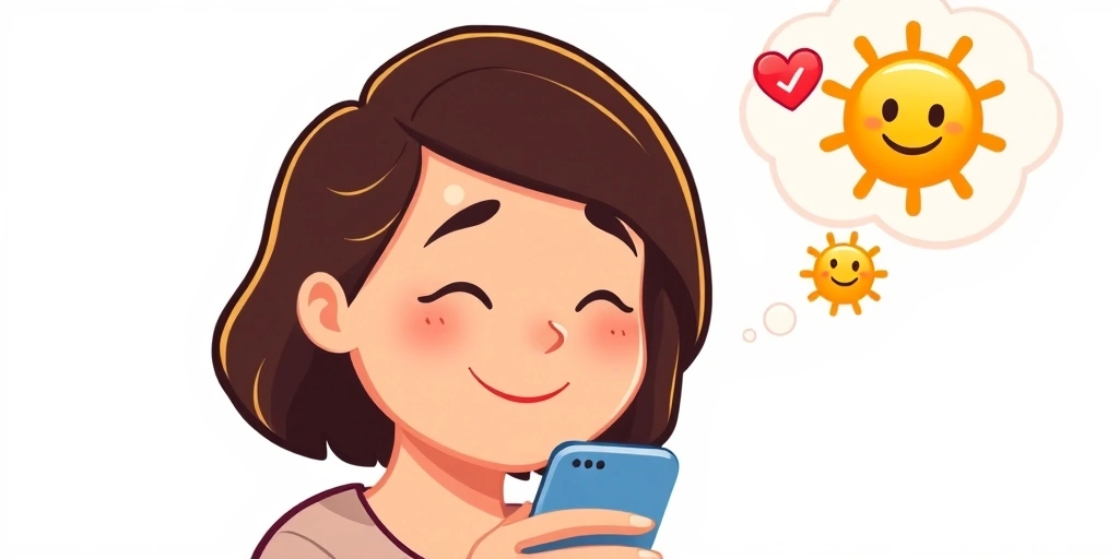 Someone happily using their phone, thinking in emojis Someone happily using their phone, thinking in emojis