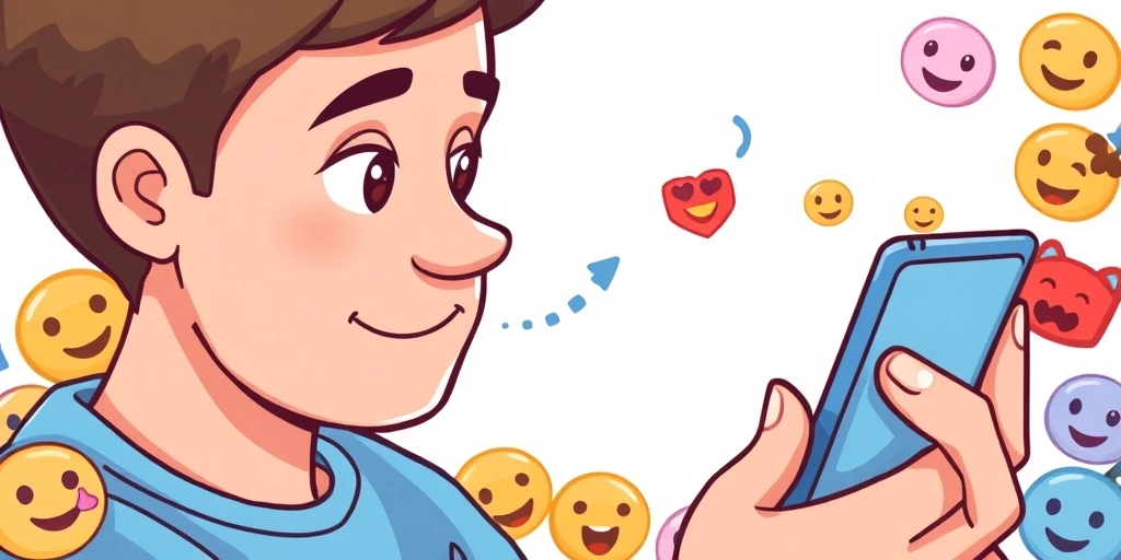 Someone thoughtfully choosing an emoji to add to a short text message on their phone.